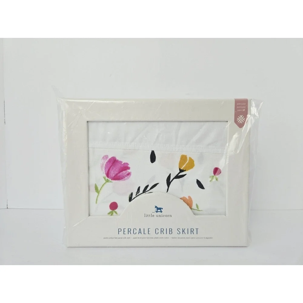 Little Unicorn Percale Crib Skirt 100% Cotton Floral Design NEW